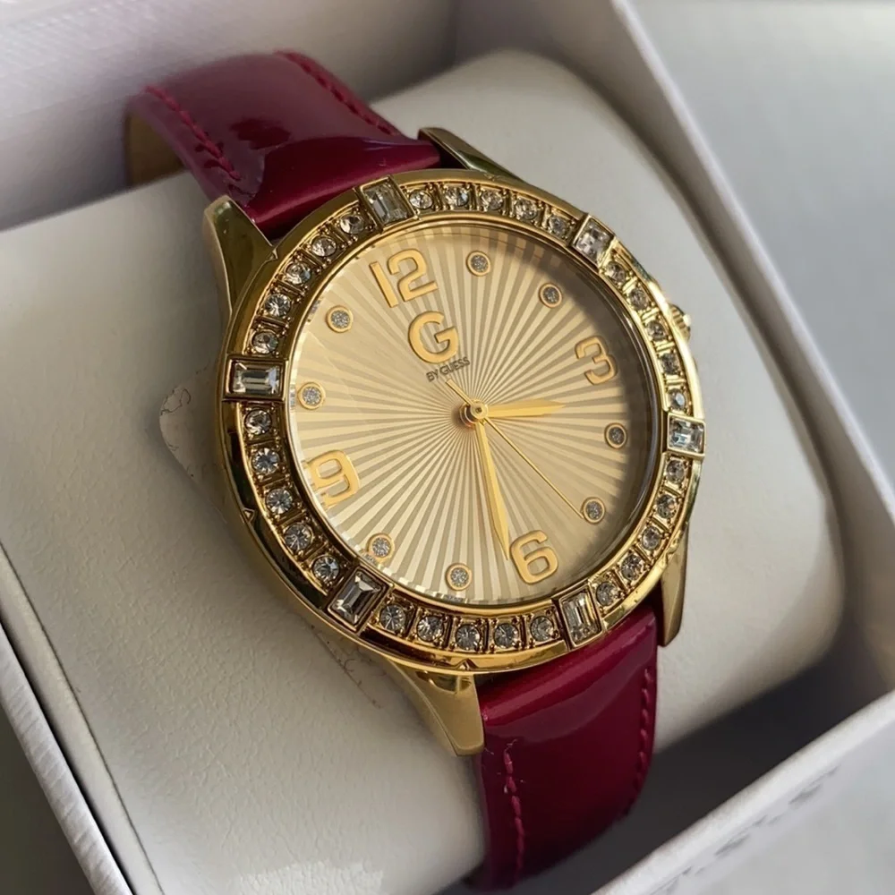 New G by GUESS Crystal/Wine Patent Leather Watch